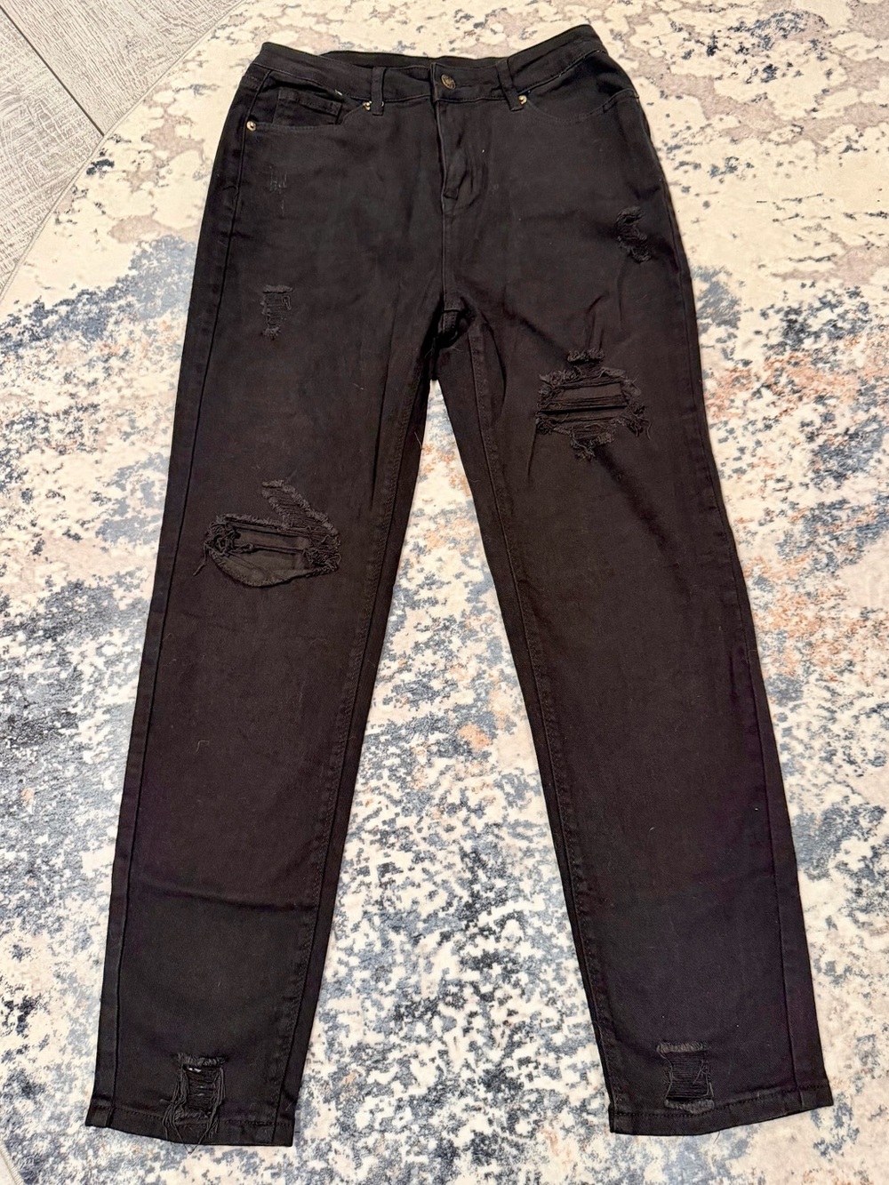Jeans Jeans Black Distressed Straight Leg Jeans M